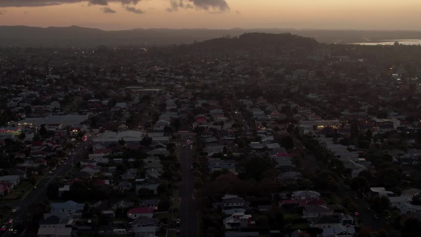 A large city at sunset