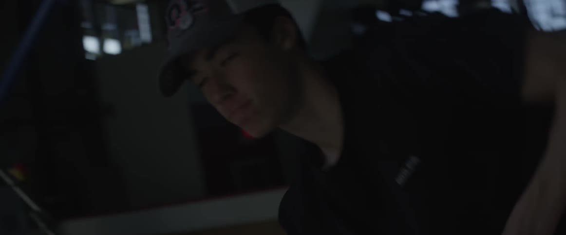 A man practices hockey shots
