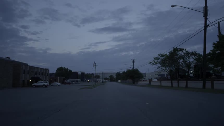 A city street at dusk
