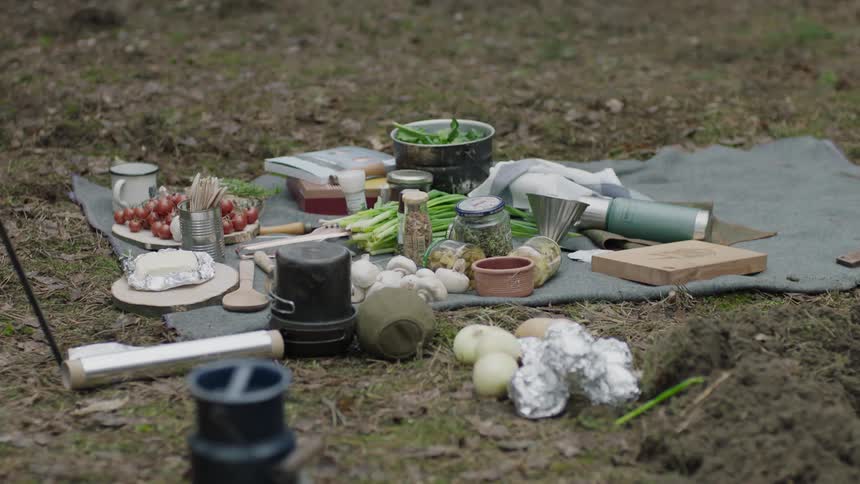 A picnic sits on a blanket on the grass