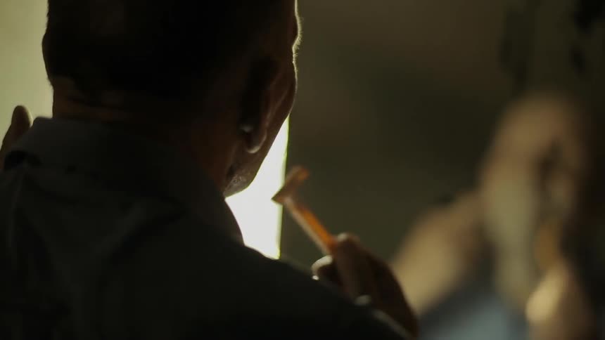 A person shaving