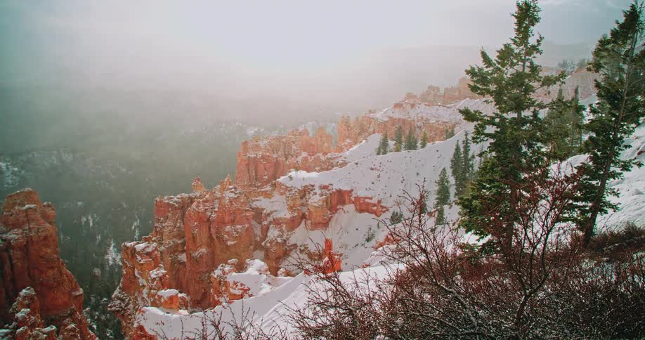 Orange mountains dusted with snow