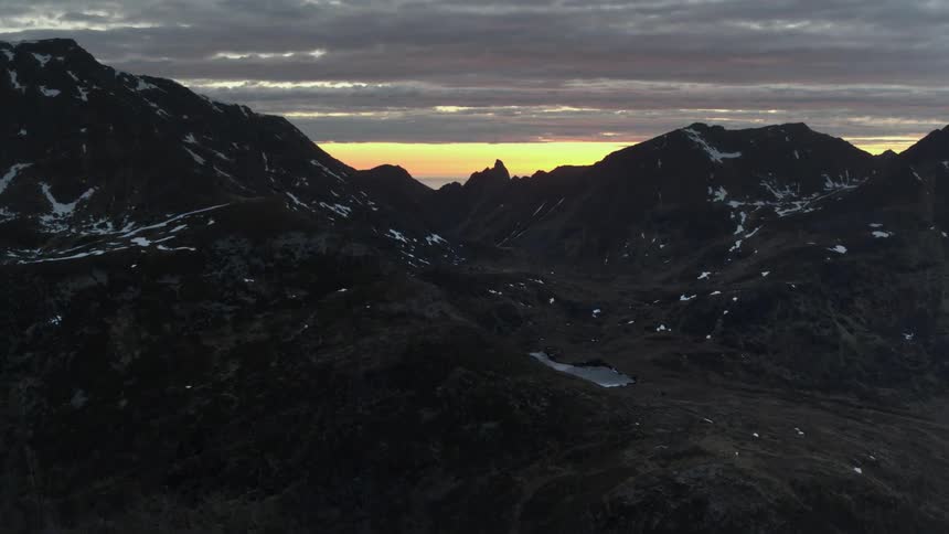 Sunset over rocky mountains