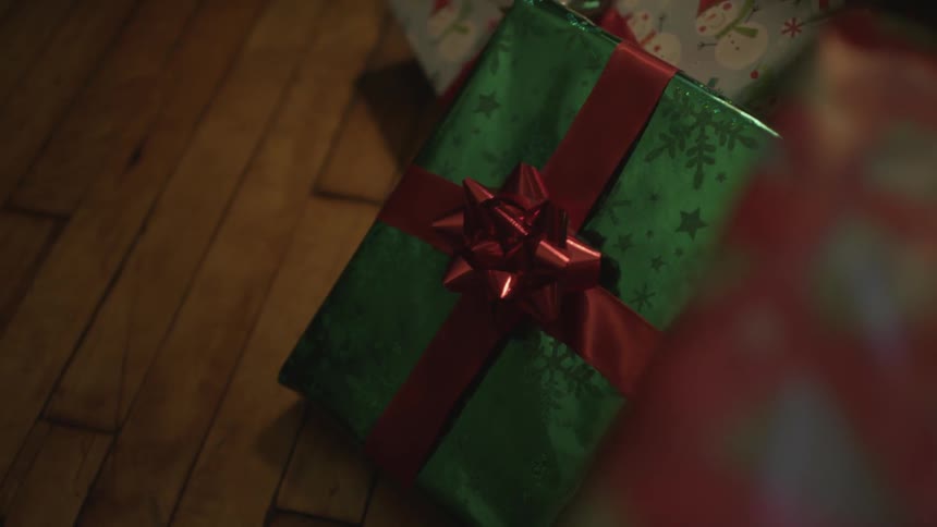 Christmas gifts are placed in a pile