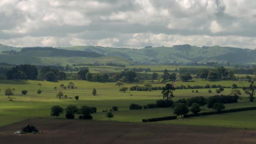 A lush green valley is being viewed from the air