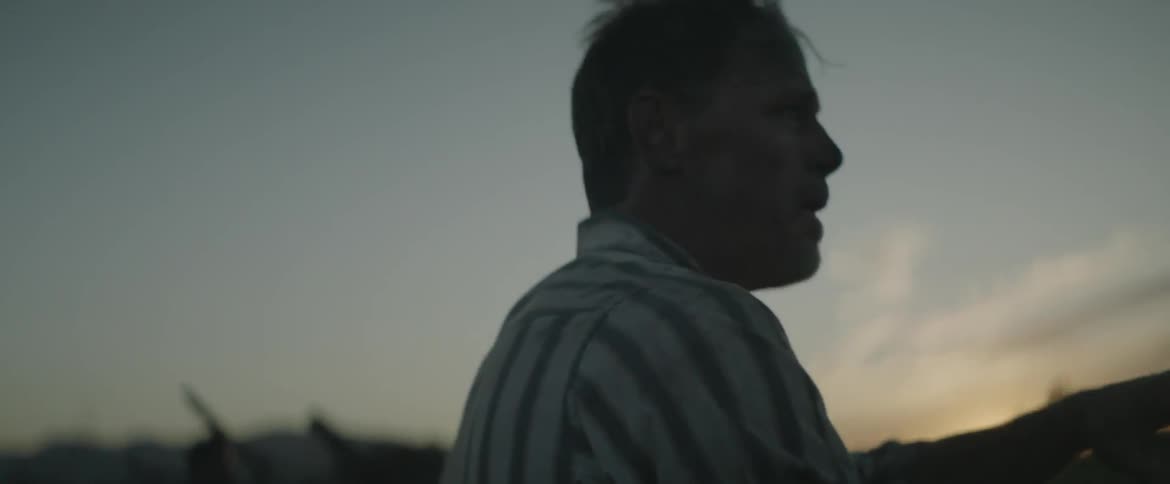 A man is standing outside at dawn looking around