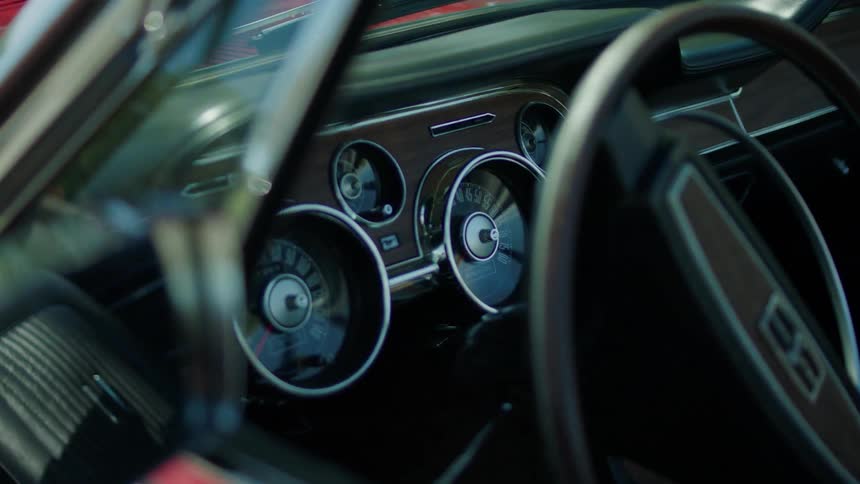 Gauges on the dashboard of an old car