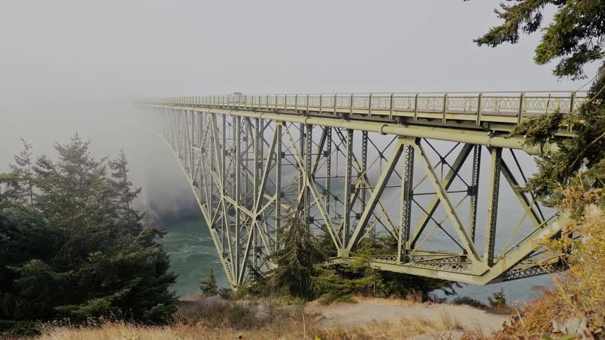 A truck passes over a bridge