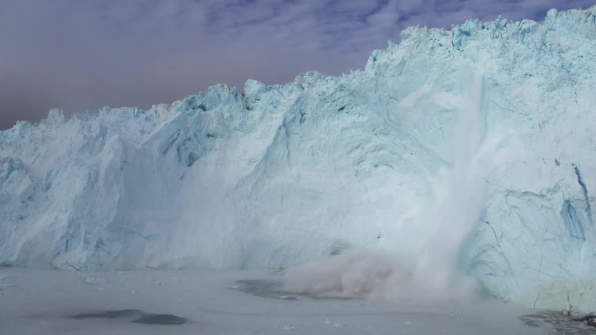 Pieces  of ice falling off huge glacier