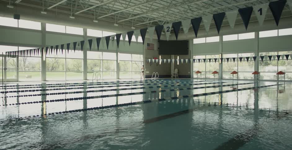 One person is swimming in this pool