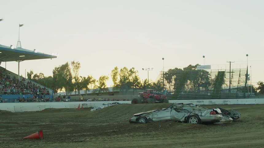 Monster trucks are doing donuts