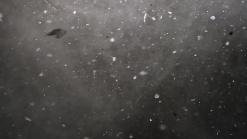 Debris and smoke fly through the air