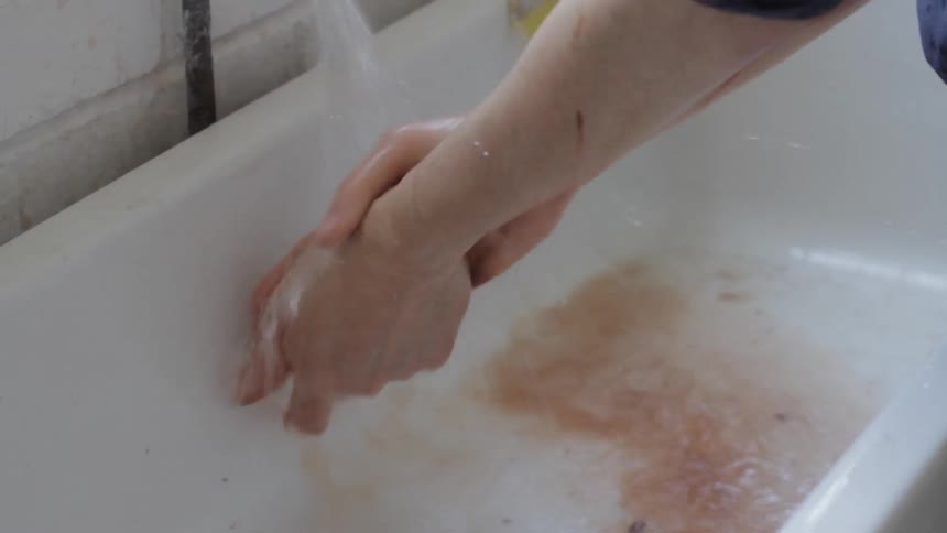 Person washing their hands in a sink