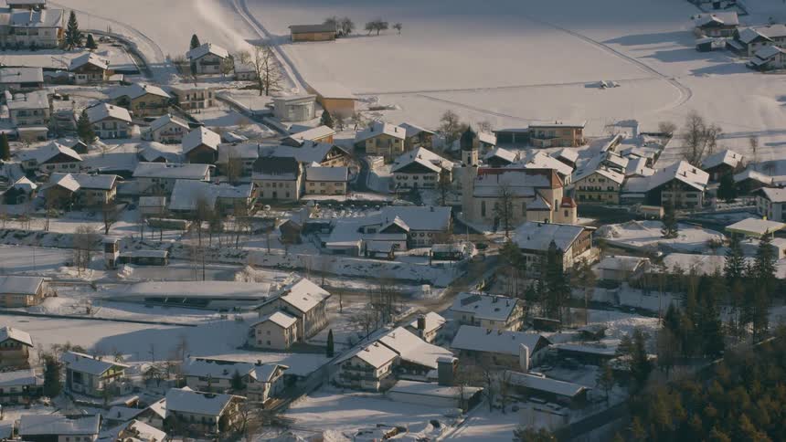 Snow covers a small town