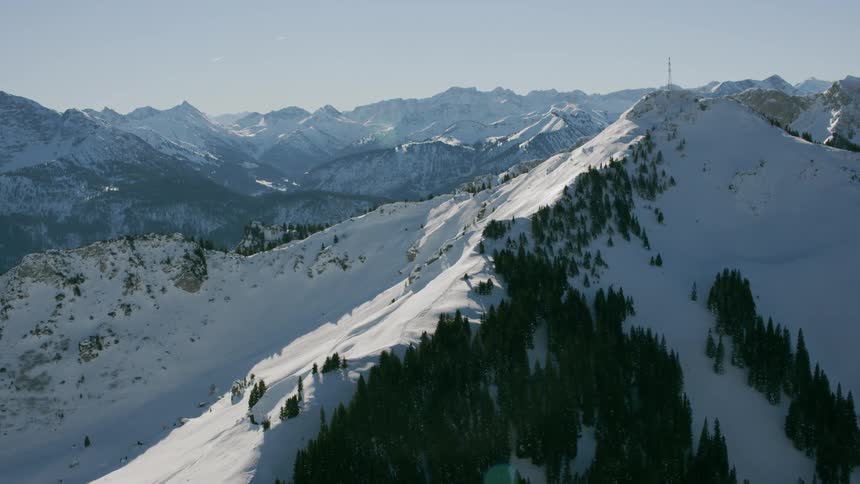 Snow covers a mountain range