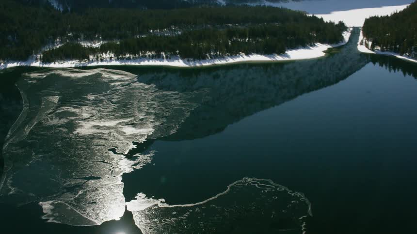 Ice floats on a mountain lake