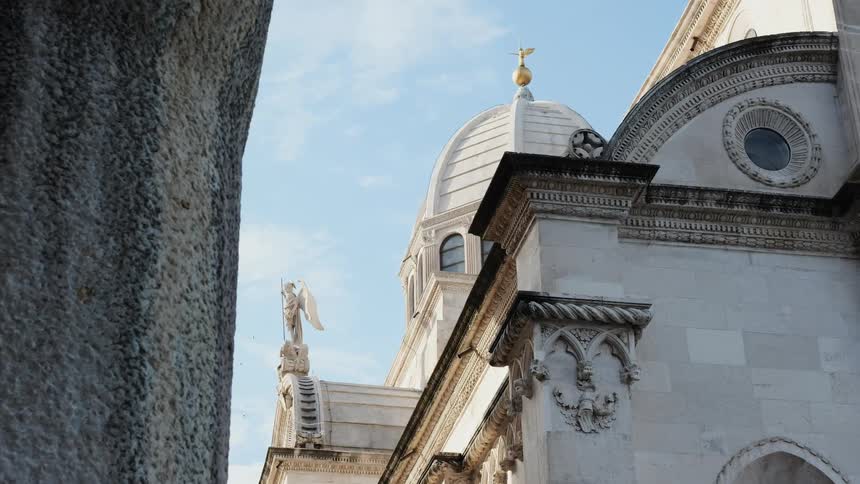 An old stone church is shown close up