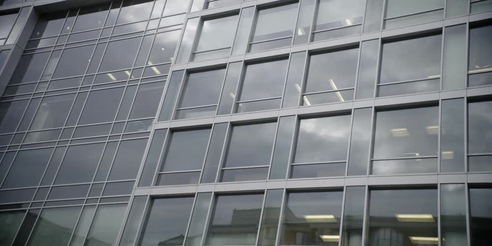 Windows cover a city building