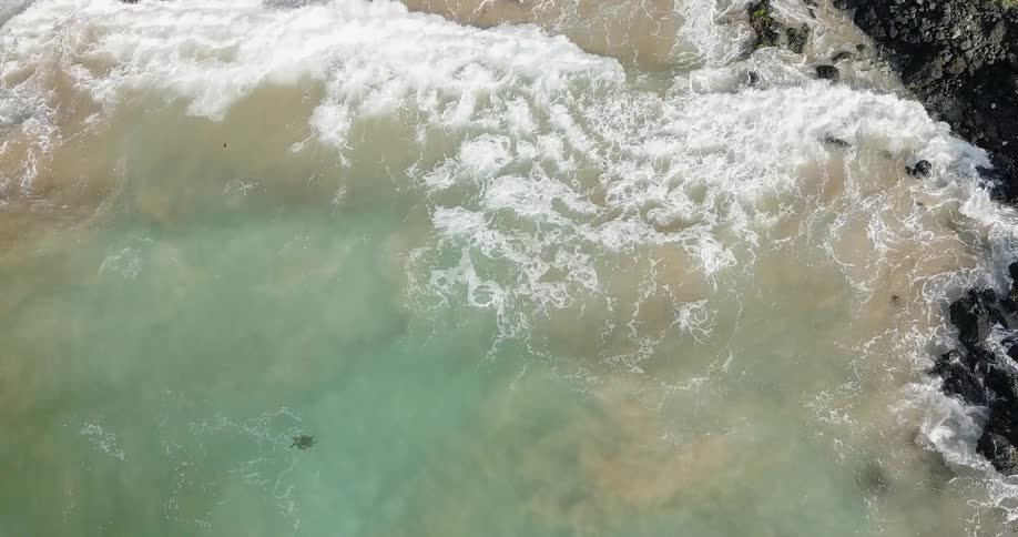 Someone is swimming in the ocean and viewed from above