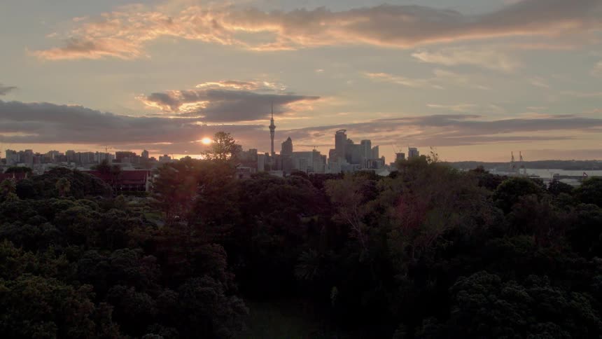 A city park at sunset