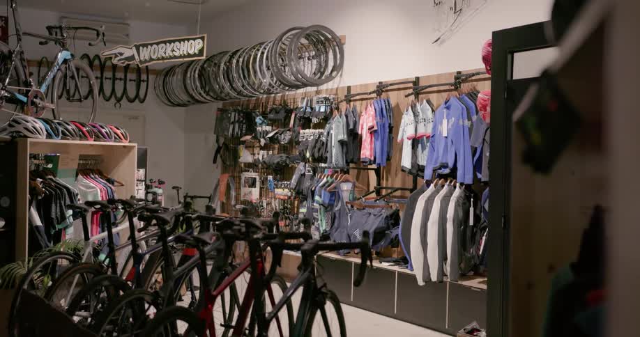 Bike shop lights turn on