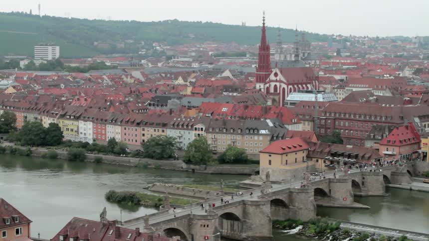 City Overlooking Bridge and River