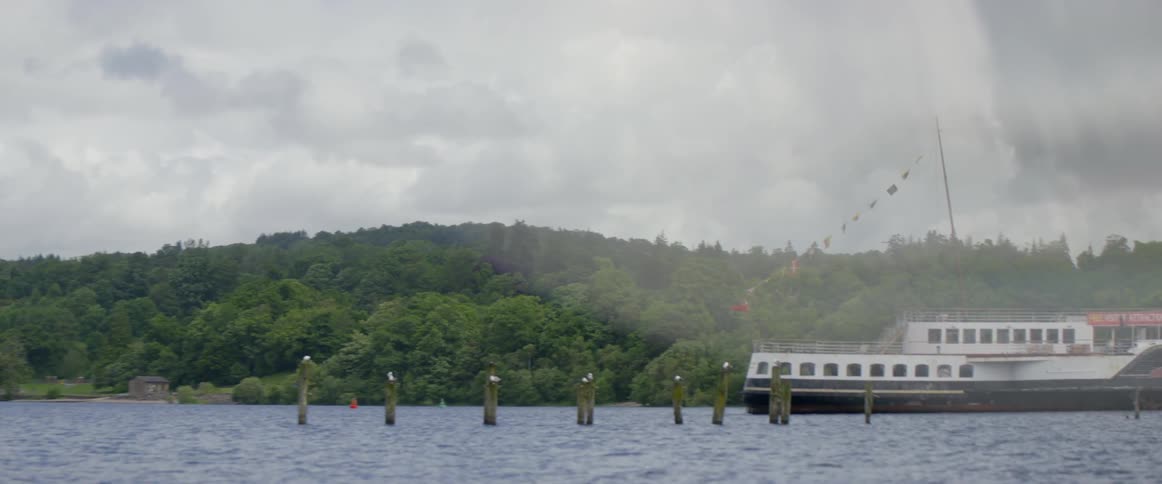 A ferry boat floats in the water