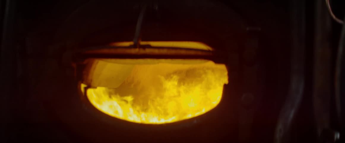 A furnace is lit in a factory