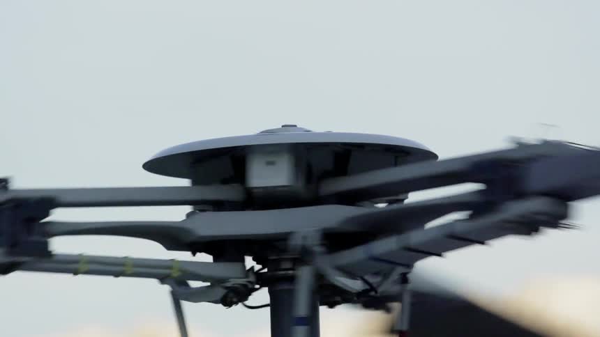A helicopter propeller turns fast