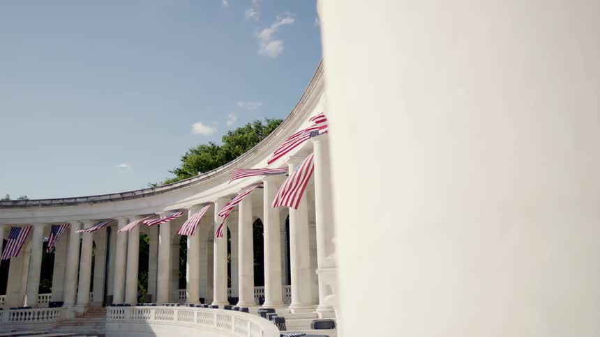 American flags breeze in the wind