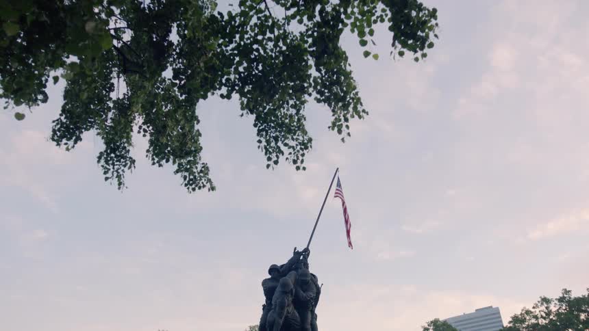 A war monument is shown