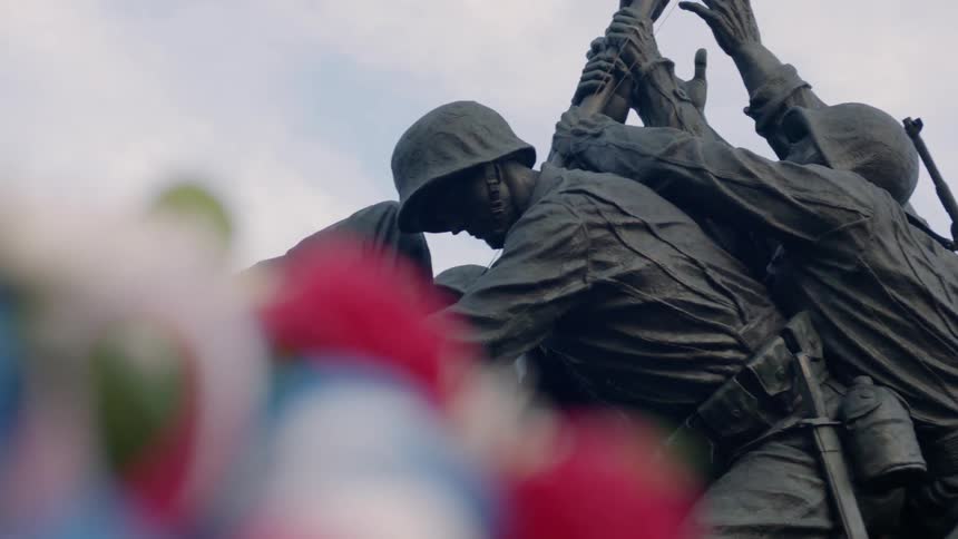 A war memorial is displayed outside