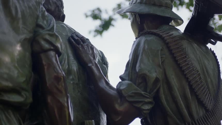 A war memorial is displayed outside