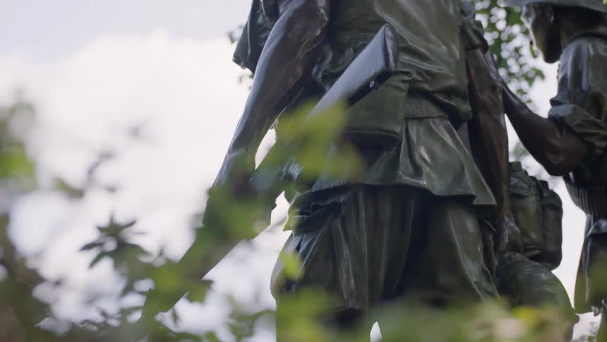 A war memorial is displayed outside