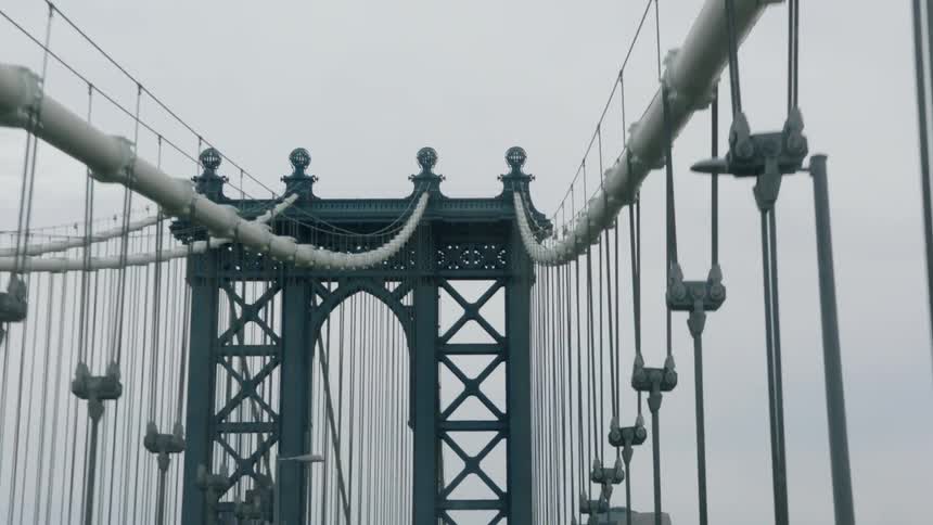 Driving through a large suspension bridge