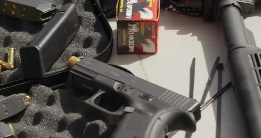 Bullets and guns laid out