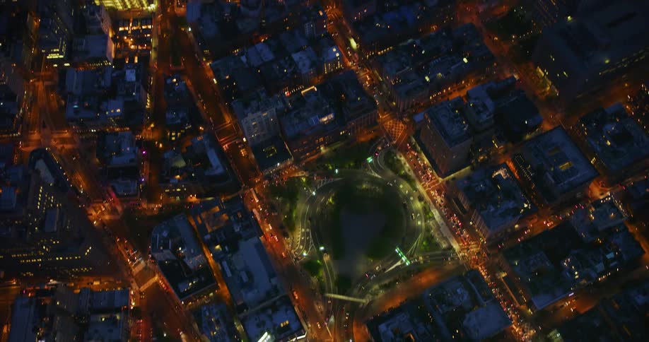 Aerial view of a large city at night