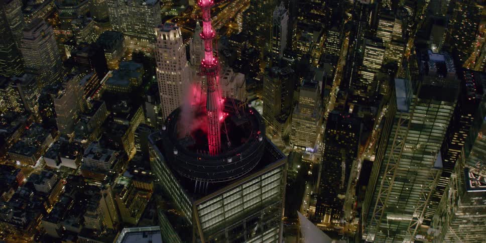 Peering down on a city skyline