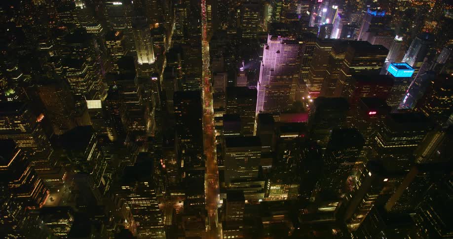 New york city is filmed from a helicopter
