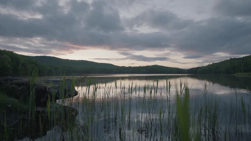 A lake surrounded by hills