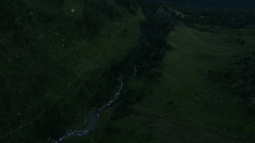 A winding river down a hill