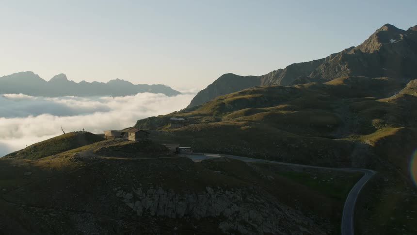 Mountain peaks cast shadows into the valley below
