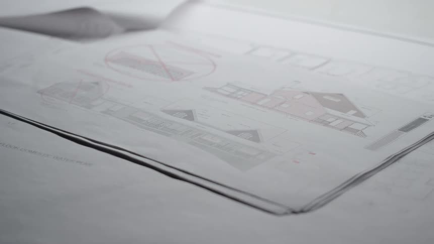 Blueprints sit on a table