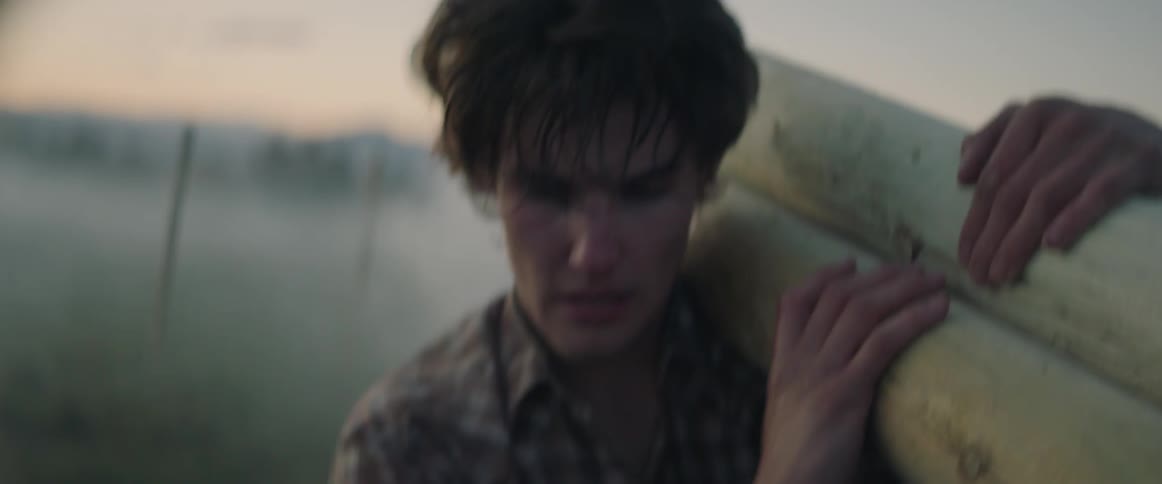 A man carries logs on his shoulder