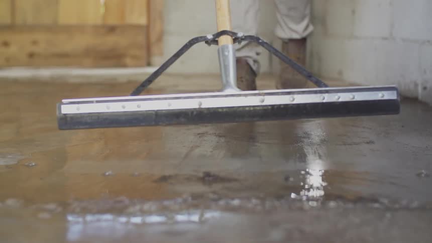 Man using a brush to push water