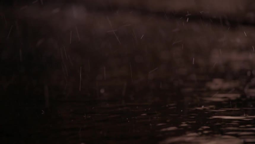 Rain drops fall on the asphalt