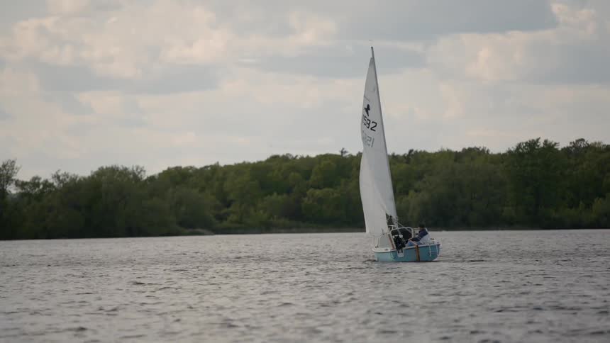 Sailboat on a lake on a windy day