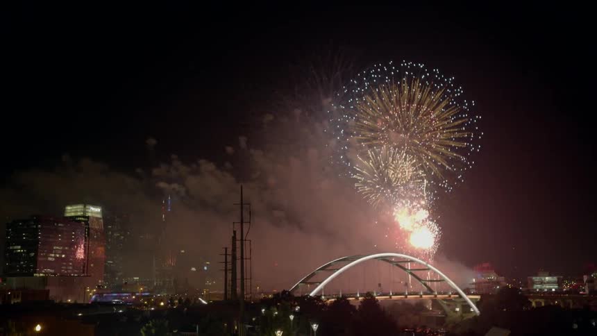 Fireworks Explode And Reflect In Building Windows