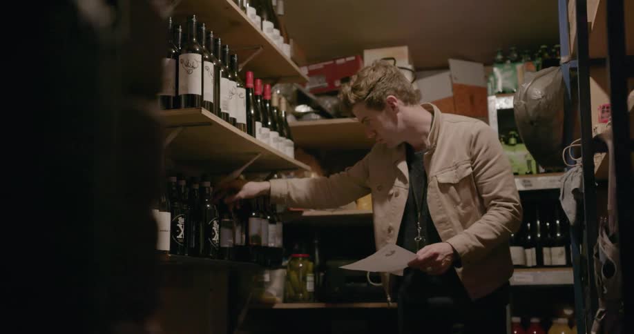 A worker counts bottles doing inventory