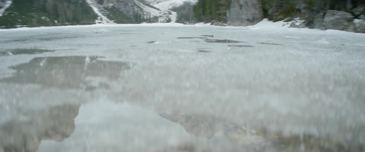 A slushy frozen lake